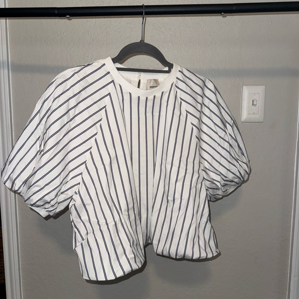 Maeve White and Black Striped Blouse